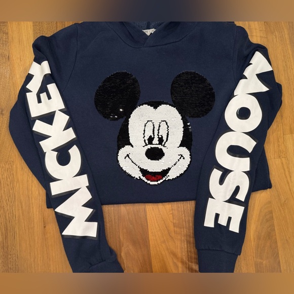 H&M Disney Sequin Mickey Mouse Hoodie Dress | Navy | Youth 14Y+ - Picture 2 of 7